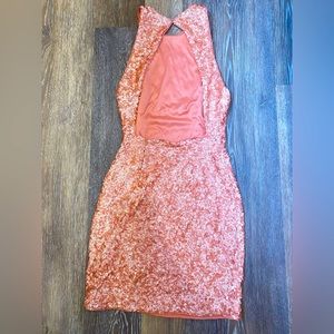 Coral Pink Backless Sequin Dress